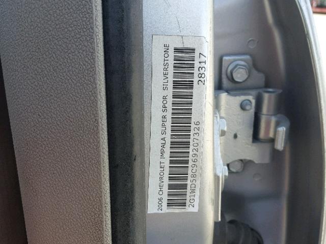 2G1WD58C969207326 - 2006 CHEVROLET IMPALA SUP 灰色 照片 10