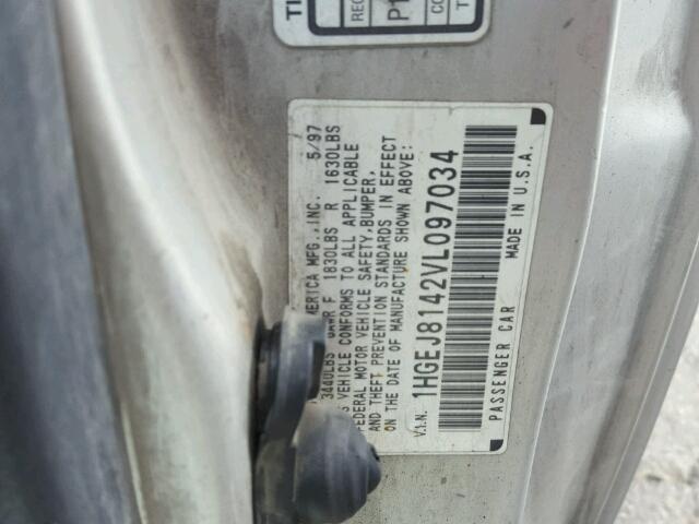 1HGEJ8142VL097034 - 1997 HONDA CIVIC EX SILVER photo 10