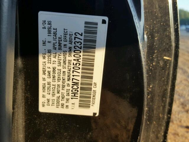 1HGCM71705A002372 - 2005 HONDA ACCORD EX BLACK photo 10