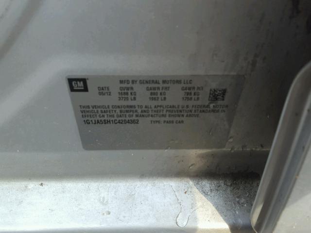 1G1JA5SH1C4204362 - 2012 CHEVROLET SONIC LS SILVER photo 10