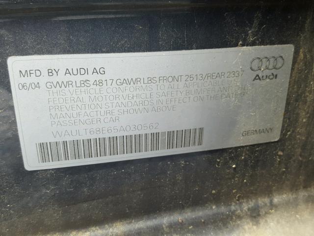 WAULT68E65A030562 - 2005 AUDI A4 3.0 QUA GRAY photo 10