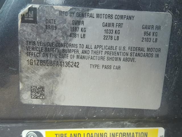 1G1ZB5EB6A4136242 - 2010 CHEVROLET MALIBU LS ნაცრისფერი ფოტო 10