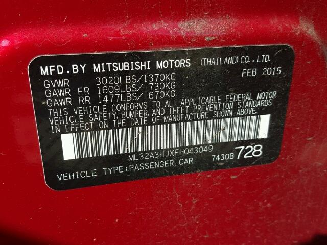 ML32A3HJXFH043049 - 2015 MITSUBISHI MIRAGE DE RED photo 10