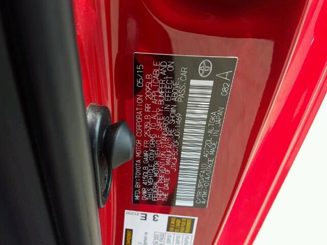 JTKJF5C70FJ011469 - 2015 TOYOTA SCION TC 红色 照片 10