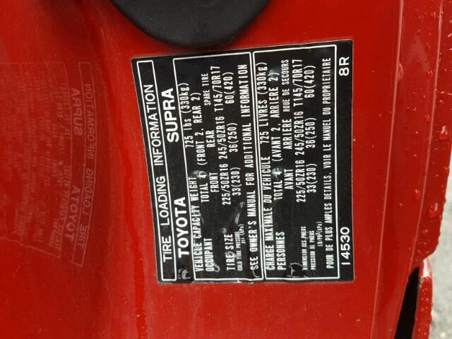 JT2JA81J8S0024047 - 1995 TOYOTA SUPRA SPOR 红色 照片 10