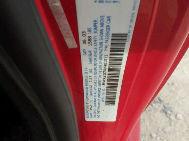 3VWCK21C94M401011 - 2004 VOLKSWAGEN NEW BEETLE წითელი ფოტო 10