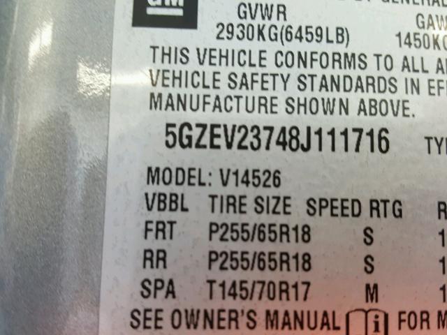 5GZEV23748J111716 - 2008 SATURN OUTLOOK XR ლურჯი ფოტო 10