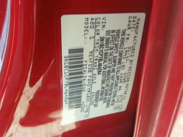 3N1BC1CP7BL464264 - 2011 NISSAN VERSA S RED photo 10