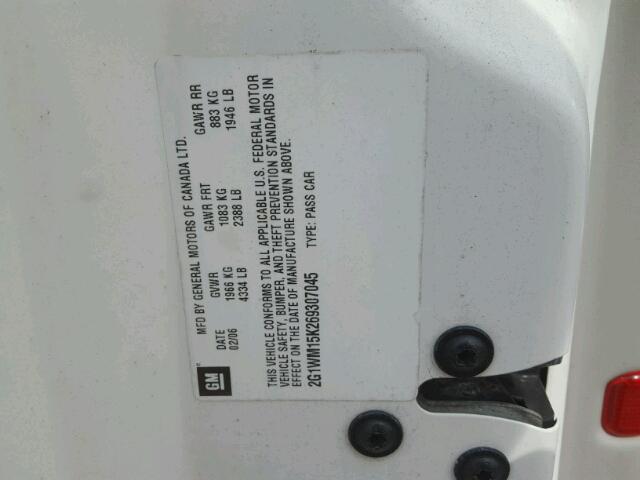 2G1WM15K269307045 - 2006 CHEVROLET MONTE CARL 白色 照片 10