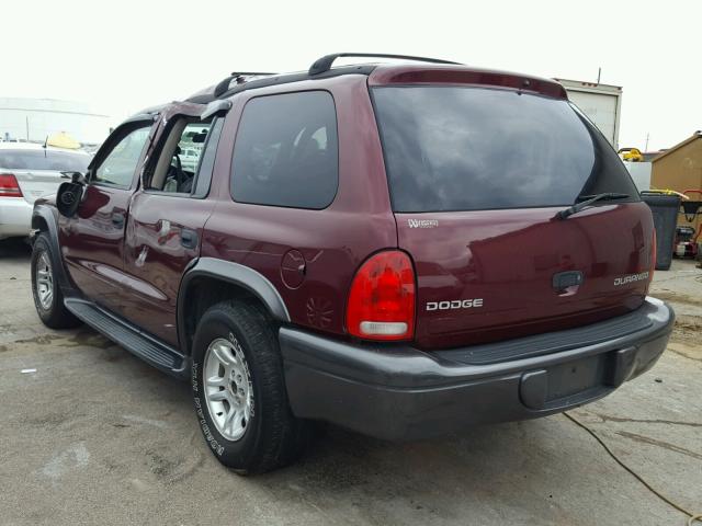 1B4HR38N32F212947 - 2002 DODGE DURANGO SP MAROON photo 3