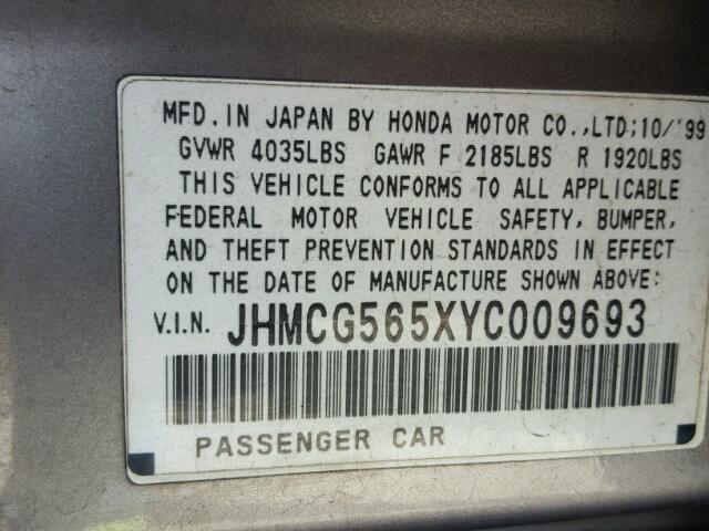 JHMCG565XYC009693 - 2000 HONDA ACCORD SILVER photo 10