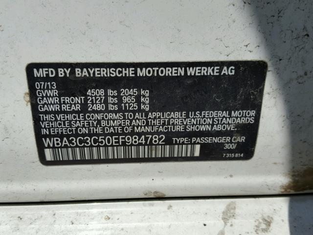 WBA3C3C50EF984782 - 2014 BMW 320 I WHITE photo 10