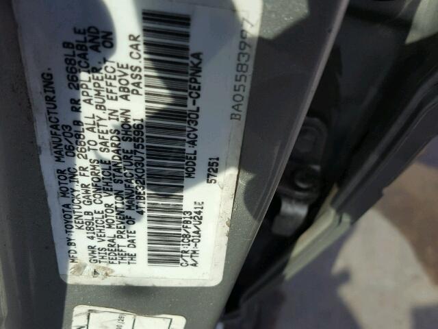 4T1BE32K03U755961 - 2003 TOYOTA CAMRY LE 银色 照片 10