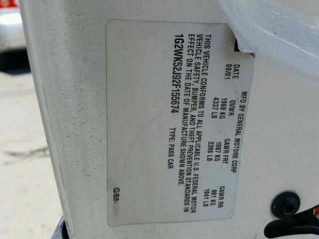 1G2WK52J92F155674 - 2002 PONTIAC GRAND PRIX WHITE photo 10