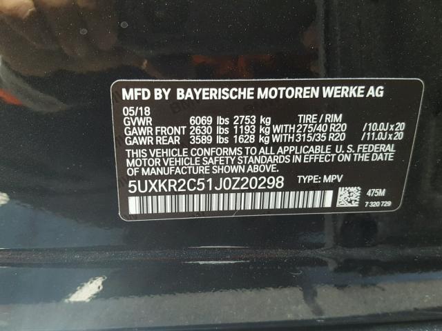 5UXKR2C51J0Z20298 - 2018 BMW X5 SDRIVE3 შავი ფოტო 10