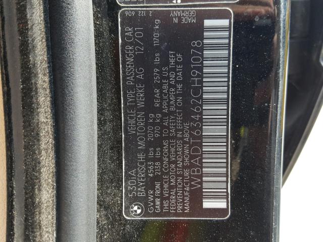 WBADT63462CH91078 - 2002 BMW 530 I AUTO BLACK photo 10