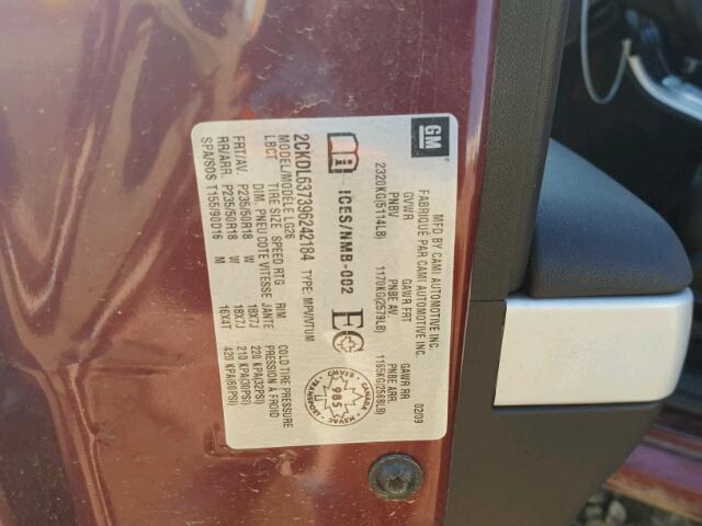 2CKDL637396242184 - 2009 PONTIAC TORRENT GX BURGUNDY photo 10