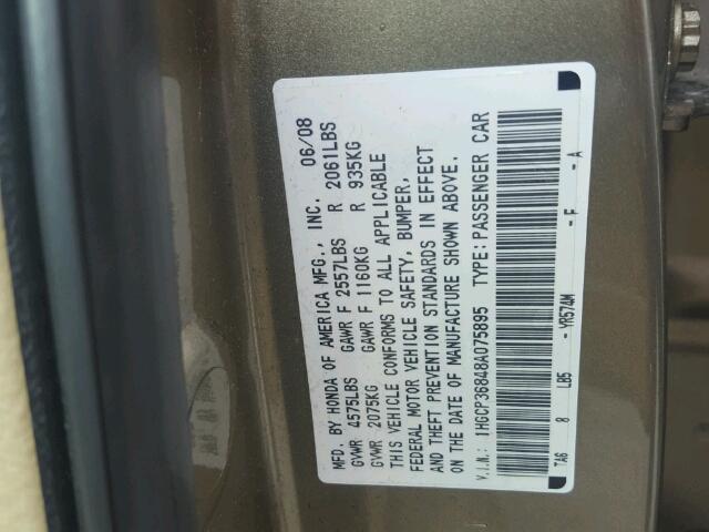 1HGCP36848A075895 - 2008 HONDA ACCORD EXL TAN photo 10