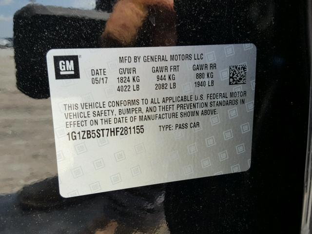 1G1ZB5ST7HF281155 - 2017 CHEVROLET MALIBU LS შავი ფოტო 10