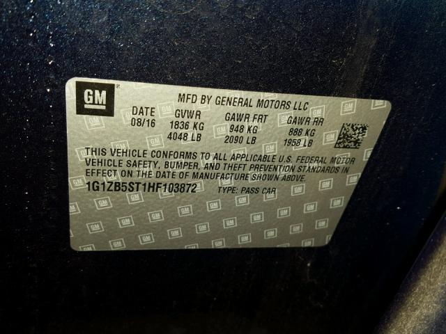 1G1ZB5ST1HF103872 - 2017 CHEVROLET MALIBU LS 蓝色 照片 10