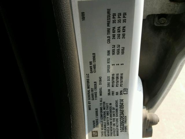 1GCDSCDE3A8109414 - 2010 CHEVROLET COLORADO L WHITE photo 10