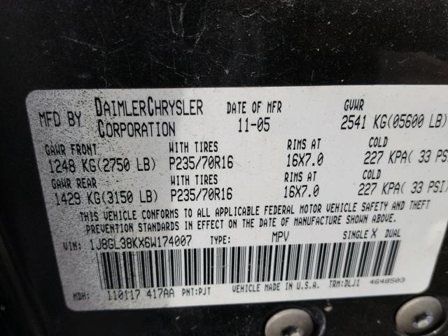 1J8GL38KX6W174007 - 2006 JEEP LIBERTY RE GRAY photo 10