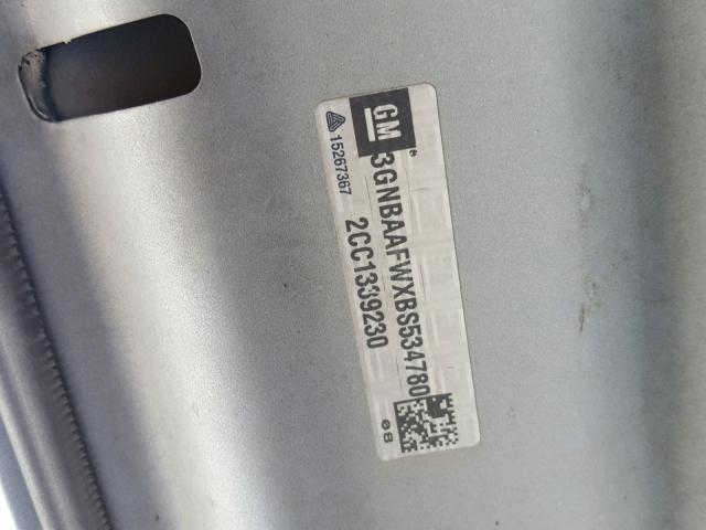 3GNBAAFWXBS534780 - 2011 CHEVROLET HHR LS SILVER photo 10