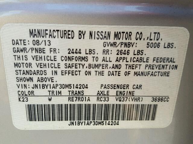 JN1BY1AP3DM514204 - 2013 INFINITI M37 SILVER photo 10