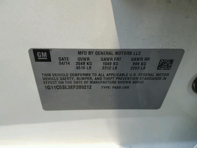 1G11C5SL3EF289212 - 2014 CHEVROLET MALIBU 1LT WHITE photo 10