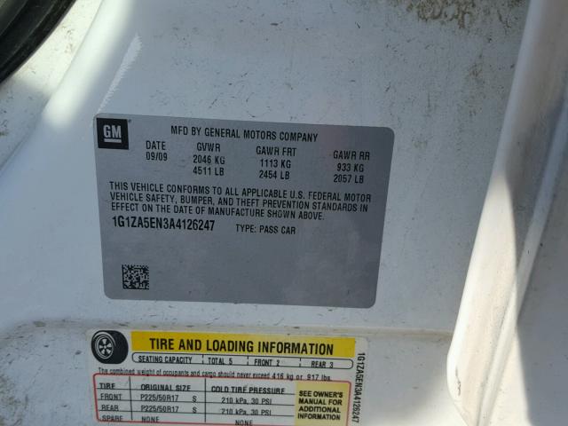 1G1ZA5EN3A4126247 - 2010 CHEVROLET MALIBU LS თეთრი ფოტო 10