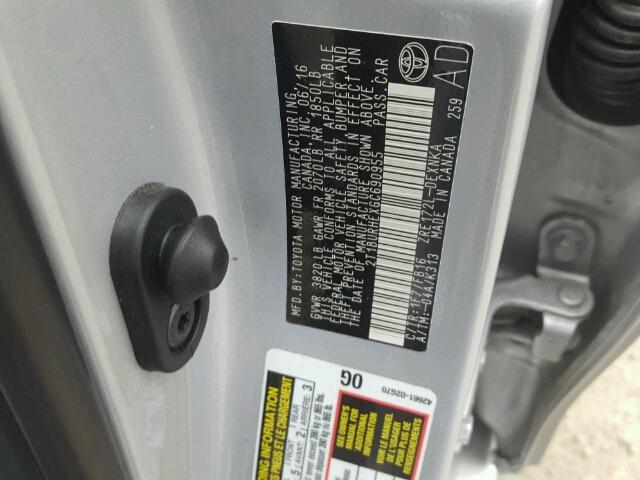 2T1BURHEXGC690955 - 2016 TOYOTA COROLLA SILVER photo 10