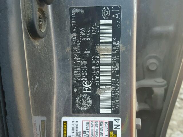 2T1KR32E75C857728 - 2005 TOYOTA COROLLA MA GRAY photo 10