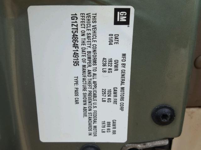 1G1ZT54864F149195 - 2004 CHEVROLET MALIBU LS მწვანე ფოტო 10