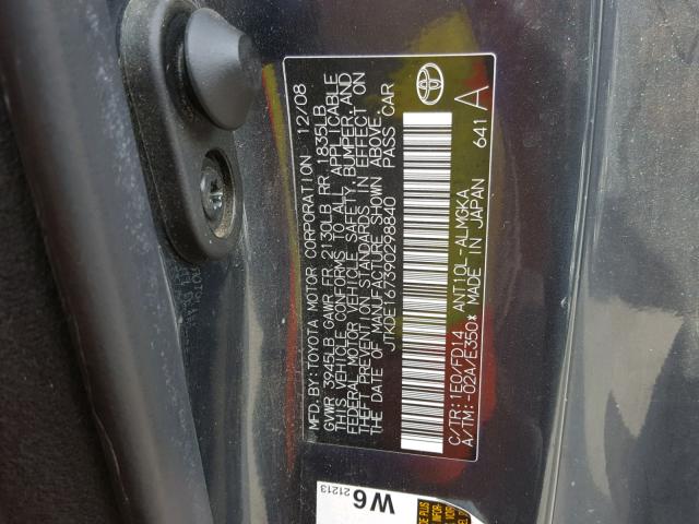 JTKDE167390298840 - 2009 TOYOTA SCION TC 灰色 照片 10