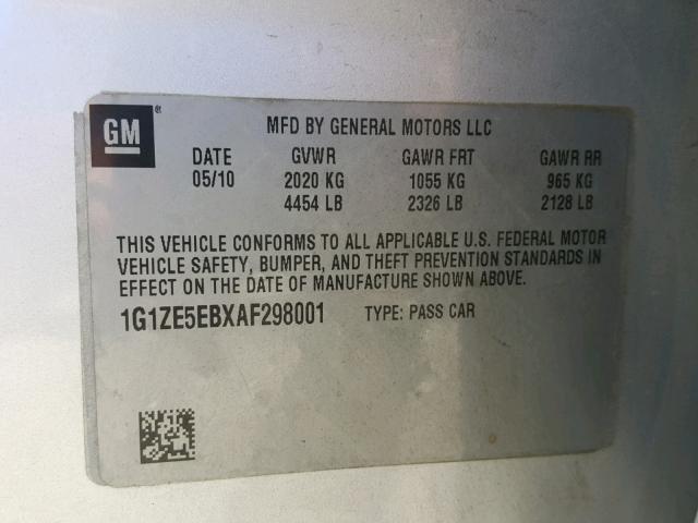 1G1ZE5EBXAF298001 - 2010 CHEVROLET MALIBU LTZ 银色 照片 10