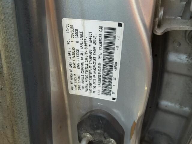 19UUA66256A006309 - 2006 ACURA 3.2TL SILVER photo 10