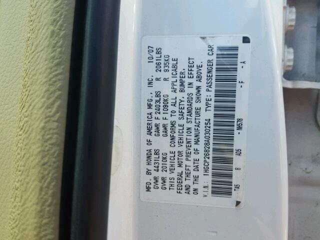 1HGCP26828A030254 - 2008 HONDA ACCORD EXL Ağ foto 10