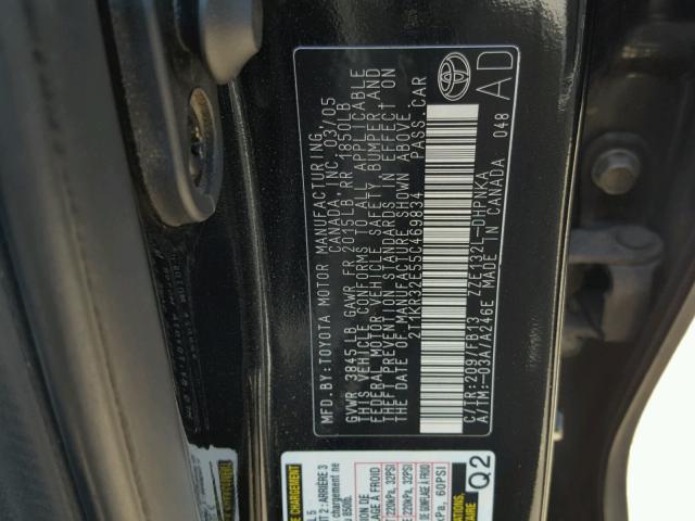 2T1KR32E55C469834 - 2005 TOYOTA MATRIX XR BLACK photo 10