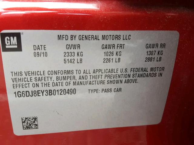 1G6DJ8EY3B0120490 - 2011 CADILLAC CTS PERFOR Rot Foto 10