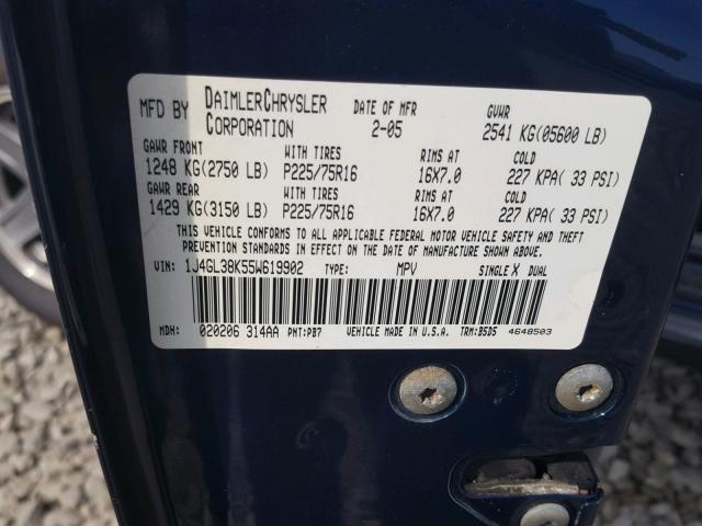 1J4GL38K55W619902 - 2005 JEEP LIBERTY RE BLUE photo 10