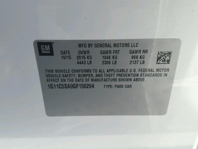 1G11C5SA0GF156294 - 2016 CHEVROLET MALIBU LIM 白色 照片 10