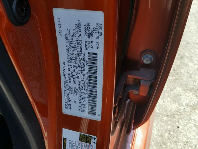 JTLKT334740166185 - 2004 TOYOTA SCION XB Orange Foto 10