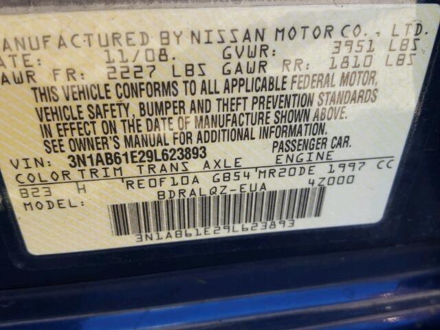 3N1AB61E29L623893 - 2009 NISSAN SENTRA 2.0 BLUE photo 10