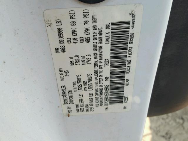3D7KS28C05G809665 - 2005 DODGE RAM 2500 S WHITE photo 10