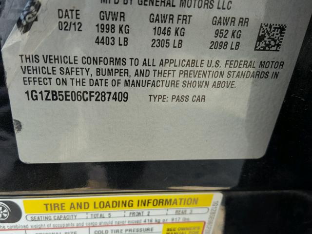 1G1ZB5E06CF287409 - 2012 CHEVROLET MALIBU LS შავი ფოტო 10