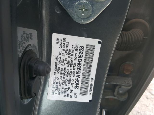 2HGFA15919H318028 - 2009 HONDA CIVIC EXL 灰色 照片 10