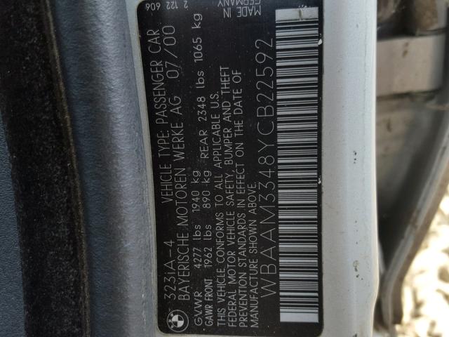WBAAM3348YCB22592 - 2000 BMW 323 I SILVER photo 10