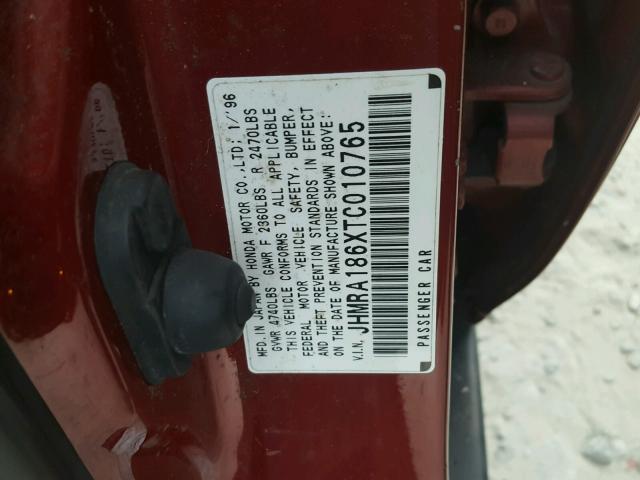 JHMRA186XTC010765 - 1996 HONDA ODYSSEY BA MAROON photo 10