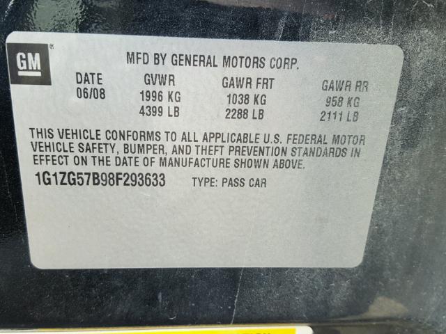 1G1ZG57B98F293633 - 2008 CHEVROLET MALIBU LS Qara foto 10