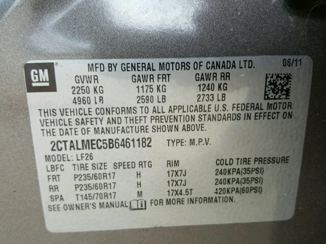 2CTALMEC5B6461182 - 2011 GMC TERRAIN BROWN photo 10